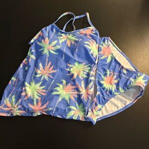 Kids Blue Palm Tree Swim Set Girls 13/14 NWOT